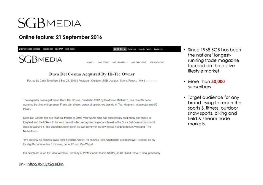 SGB Media_ Duca del cosma Acquired by Hi-Tec Ownder